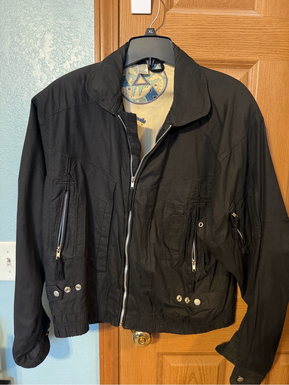 Vintage Weekend Black Utility Bomber Jacket Men’s  Medium Shoulder Pads 80s